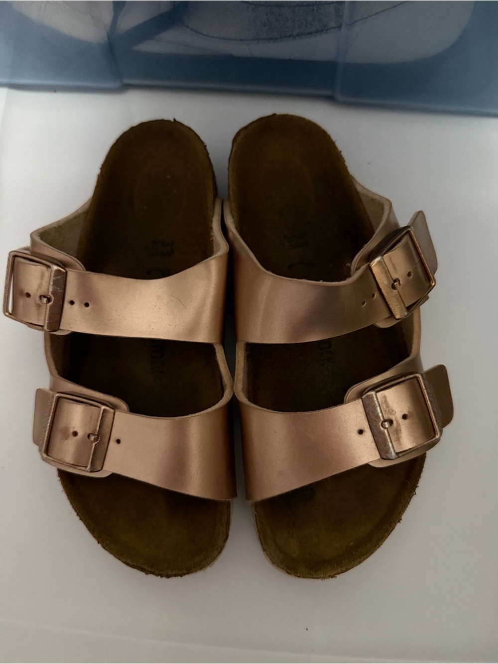 Birkenstock Kids Double Strap Sandals in Rose Gold Metallic